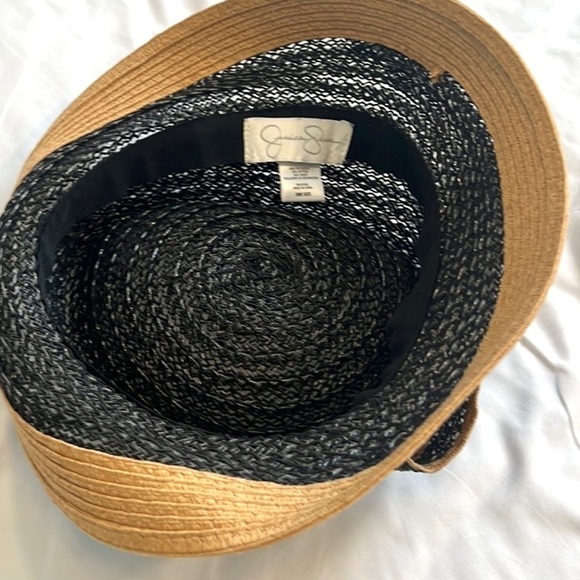 Jessica Simpson,NBW, Black Tan Straw Fedora Resort Beach Hat Bow Trim One Size - Picture 5 of 8